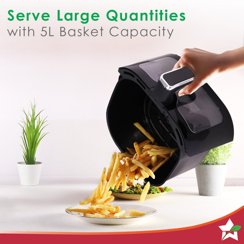 Platinum Plus Digital Air Fryer | 5L With Window & Light | Fry, Bake, Grill, Roast | 7 Pre-set Options | French Fries, Tikkis, Grilled Veggies, Muffins | Non-stick Basket | 2 Year Warranty - Image 2