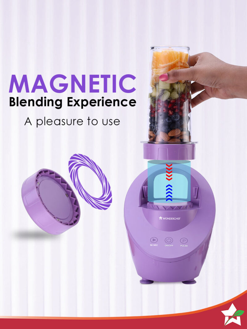 Wonderchef Renewed Magneto Blender | Smoothie & Juice Maker | World’s Safest with Magnetic Induction Tech | Variable Speed | Automatic with 60-sec auto-stop | Portable with Sipper Jar | 1-Year Warranty - Image 3