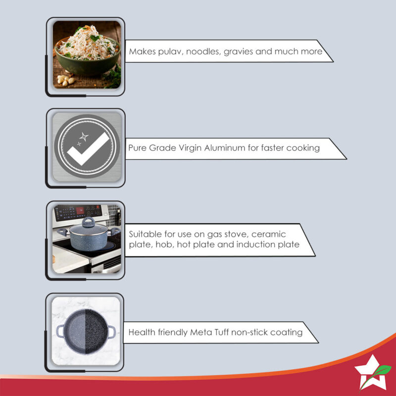 Wonderchef Renewed Granite Die-Cast Non-stick Casserole 24cm (without Lid) | Induction Bottom | Soft-touch Handles | Virgin Grade Aluminium | 3.5mm Thick | PFOA/Heavy Metals Free - Image 3