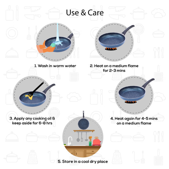 Sigma Non-stick Cookware Set, 4Pc (Kadhai with Lid, Dosa Tawa, Fry Pan), Induction Bottom, Cool Touch Bakelite Handles, Virgin Aluminium, PFOA Free, 2 Years Warranty, Midnight Blue - Image 11
