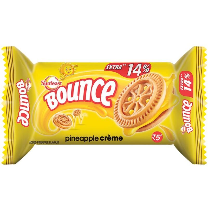 Sunfeast Bounce Biscuits- Pineapple Creme Cookies, 39 g Pouch