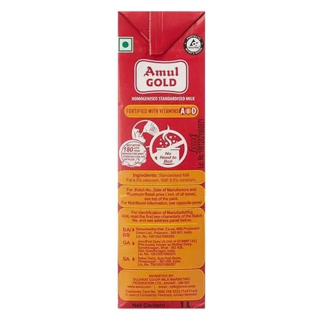 10x Amul Gold Milk Homogenized Standardized, 1L each - Pack of 10 - Image 4