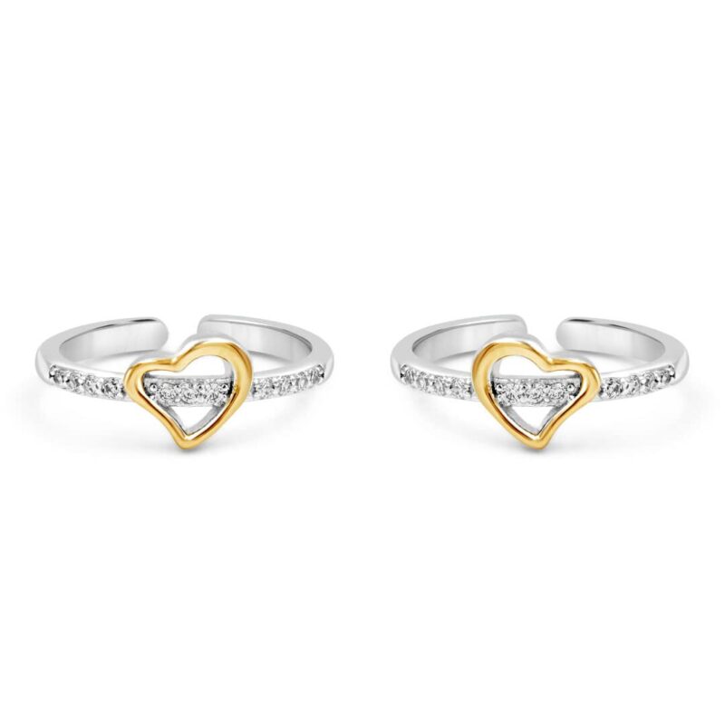 Zarkan 925 Sterling Pure Silver Golden Love Toe Rings, Adjustable | Chandi Bichiya | Gifts For Women & Girls | With Certificate of Authenticity and 925 Stamp