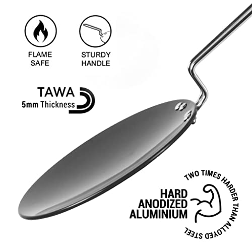 MILTON Pro Cook Hard Anodized Tawa, 28 cm, Dark Grey | Flame Safe | Gas Stove Safe | Stainless Steel Wired Handle | Durable | Scratch Resistant - Image 4