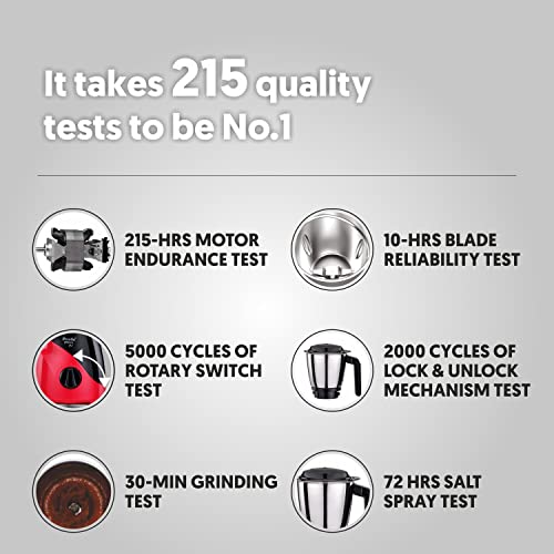 Preethi Peppy MG-245 mixer grinder, 750 watt, Black & Red, 3 jars, Vega W5 Motor with 5yr Warranty & Lifelong Free Service - Image 4