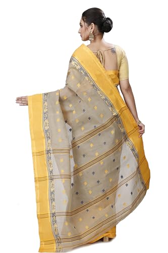 OISHANI SAREE GHOR Women's Traditional Bengal Tant Handloom Pure Cotton Saree (Beige Yellow) - Image 4