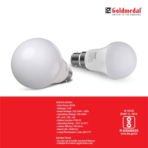 Goldmedal Wow 9W B22 Base LED Bulb – Cool Daylight (6500k) | Energy Efficient | 230 Degree Light Coverage | Surge Protection up to 4KV | Rated Life 15000 Hrs | for Home & Office |Pack of 100 - Image 7