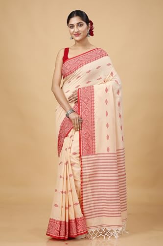 OISHANI SAREE GHOR Women's Traditional Bengal Cotton Handloom Saree With Blouse Peice (Muga) - Image 4