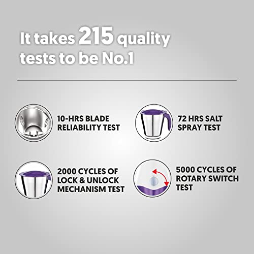 Preethi Crown Pro MG-254 Mixer grinder, 600 watt, White/Purple, 3 Jars with 5yr Motor Warranty & Lifelong Free Service - Image 4