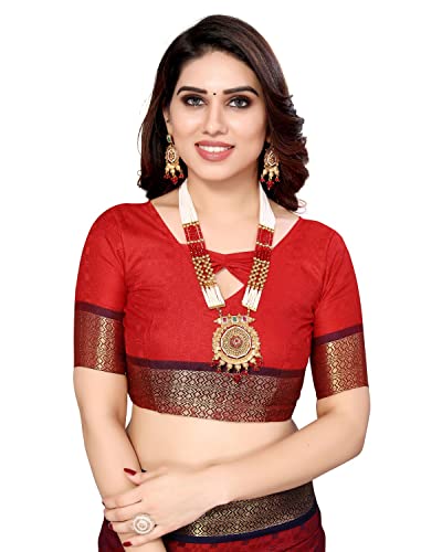 Priyashi Women's Woven Cotton Silk Saree with Unstitched Blouse Piece(LAVANYA Maroon_Free Size) 1 - Image 3