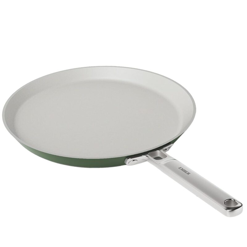 Ember Cookware Arcilla Ceramic Non Stick Dosa Tawa 28cm | Stainless Steel Handle | 1x Spatula | Induction Safe | Non Toxic Tawa | PFAS & PTFE Free | Capri Series | Green