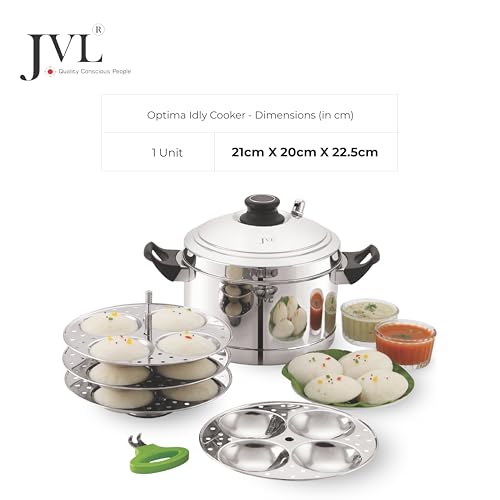 JVL Stainless Steel Idli Cooker Gas & Induction Compatible Idly, Dhoklas, Idiyappam, Momo Steamer (Stainless Steel, 4 Plates) - Image 3