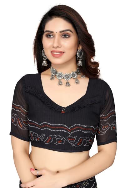 Priyashi Pure Womens Georgette Printed Saree with Blouse Piece(AAYUSHI Black_N_Free Size) - Image 2