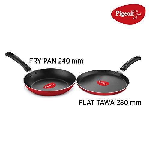 Pigeon by Stovekraft Mio Nonstick Aluminium Cookware Gift Set, Includes Nonstick Flat Tawa, Nonstick Fry Pan, Kitchen Tool Set, Kadai with Glass Lid, 8 Pieces Non-Induction Base Kitchen Set - Red - Image 3