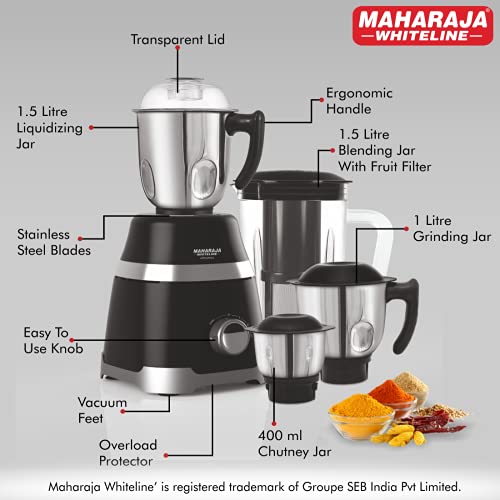Maharaja Whiteline Ultramax Elite Mixer Grinder, 750W, 4 Jars, Black, Standard (MX-211) - Image 9