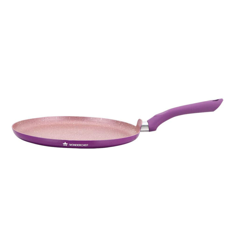Royal Velvet Non-stick 30cm Dosa Tawa I Induction Ready | Soft-touch handles |Non – Toxic I Virgin Aluminium| 3 mm thick | 1.8 litres | 2 year warranty | Purple - Image 7