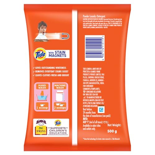 Tide Plus Detergent Washing Powder with Extra Power Lemon and Mint Pack - 500 g - Image 2