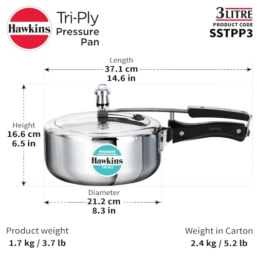 Hawkins 3 Litre Tri-Ply Pressure Cooker cum Pan, Triply Stainless Steel Inner Lid Cooker, Pan, Silver (SSTPP3) - Image 5