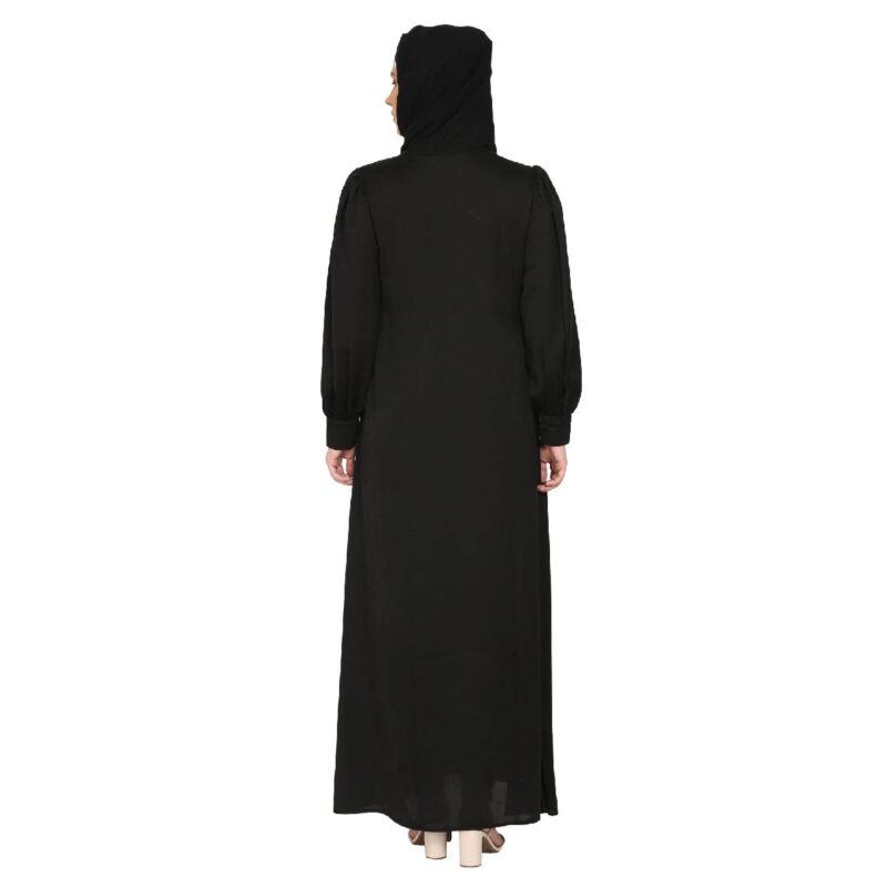 BT - Being Traditional Women’s Front Open Embroidery Abaya in Dubai Nida Fabric with Long Cuff Sleeves & Side Pocket (BT-EFOA-001) (L, Black) - Image 3
