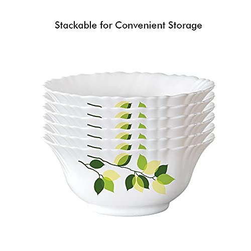 Larah by Borosil Green Leaves Silk Series Opalware Dinner Set | 35 Pieces for Family of 6 | Microwave & Dishwasher Safe | Bone-Ash Free | Crockery Set for Dining & Gifting | Plates & Bowls | White - Image 11