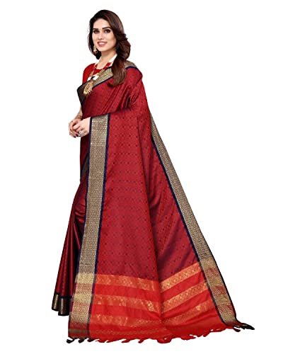 Priyashi Women's Woven Cotton Silk Saree with Unstitched Blouse Piece(LAVANYA Maroon_Free Size) 1 - Image 6