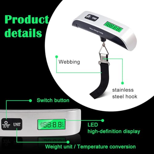 COOFANDY Portable Handy Pocket Smile Mini Electronic Digital Luggage, Hanging Scale with Backlit LCD Display, Travel Weight, Portable Weighing Scale with Hook, Temperature Sensor Battery Included - Image 4