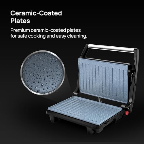 Wipro Elato BS202 1000 Watt Ceramic Grill Sandwich Maker, Scratch Resistant, 180° Open Sandwich Griller, Auto Cutoff, Non Toxic BPA, PTFE & PFOA Free, 2 Year Warranty, Regular Bread Size for 2 Slices - Image 9