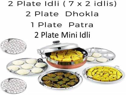 Bigbought All-in-One Stainless Steel Idli Cooker Kadai Steamer with Copper Bottom, Big Size with 7 Plates 2Idli 2 Dhokla 1 Patra 2 Mini idli plate Induction & Standard Idli Maker (7 Plates,14 Idlis) - Image 2