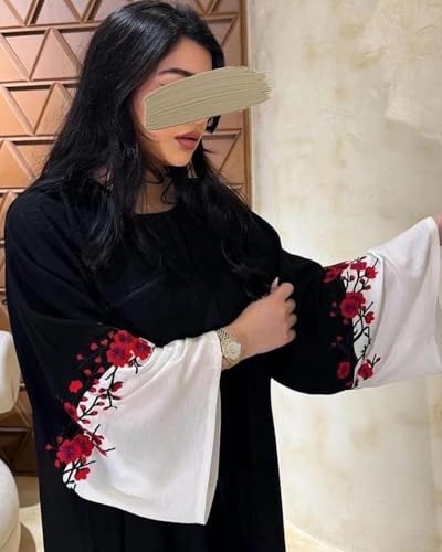 Women's Black Embroidered Burqa, Floral Design free size suitable up to 65kg body weight - Image 6