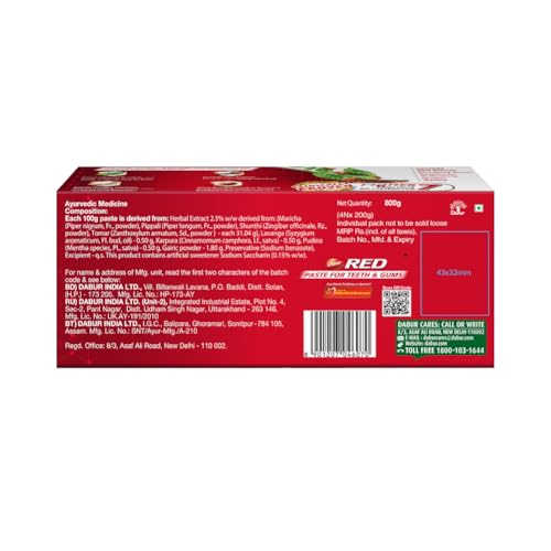 Dabur Red Toothpaste - 800g(200gx4) |Fluoride Free | Helps In Bad Breath Treatment, Cavity Protection, Plaque Removal | For Whole Mouth Health | Power Of 13 Potent Ayurvedic Herbs - Image 7