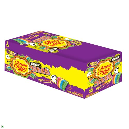 Chupa Chups Sour Bites, Mixed Fruit Flavour, Soft & Chewy Toffee Pack, 8 X 61.6 G, 493 Grams