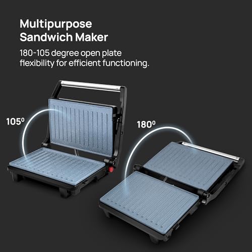 Wipro Elato BS202 1000 Watt Ceramic Grill Sandwich Maker, Scratch Resistant, 180° Open Sandwich Griller, Auto Cutoff, Non Toxic BPA, PTFE & PFOA Free, 2 Year Warranty, Regular Bread Size for 2 Slices - Image 6