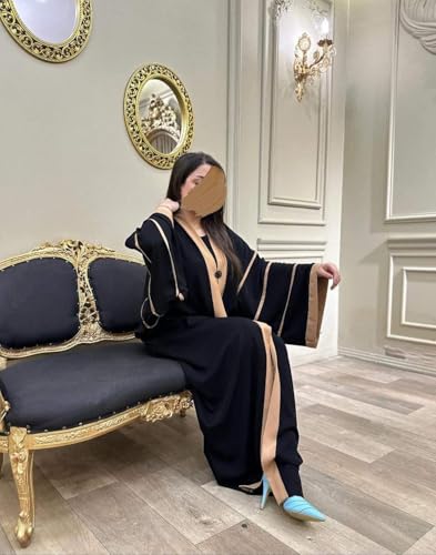 Women's Black Burqa with Contrast Trim, Full Length free size suitable up to 65kg body weight - Image 3