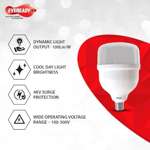 Eveready 40W LED Hammer Bulb | High CRI & High Efficiency | Energy Efficient | Mercury-Free | 4KV Surge Protection | 100 Lumens Per Watt | Cool Day Light (6500K) (Pack of 2) - Image 5