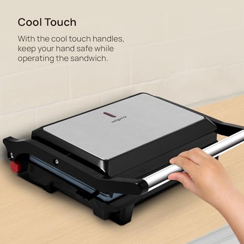 Wipro Elato BS202 1000 Watt Ceramic Grill Sandwich Maker, Scratch Resistant, 180° Open Sandwich Griller, Auto Cutoff, Non Toxic BPA, PTFE & PFOA Free, 2 Year Warranty, Regular Bread Size for 2 Slices - Image 3
