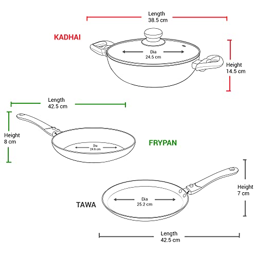 Milton Pro Cook Kitchen Jewel Set of 3 (Fry pan 24 cm/1.6 litres; Kadhai 24 cm/2.5 litres with Glass lid & Tawa 25 cm), Maroon | Induction Safe | Dishwasher Safe | Hot Plate | Flame Safe | Non-Stick - Image 3