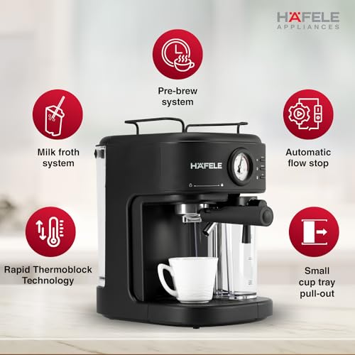 Hafele U-Kaffee Plus Coffee Machine, 15-Bar Pump Pressure, Single/ Double Espresso, Cappuccino & Latte,Removable Milk Tank (600 ml), Seamless Frother System, Thermoblock Technology, 1250W - Image 6