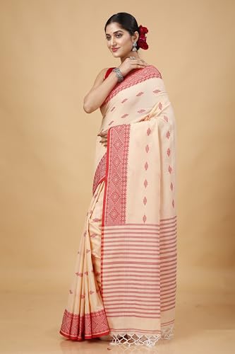 OISHANI SAREE GHOR Women's Traditional Bengal Cotton Handloom Saree With Blouse Peice (Muga) - Image 6