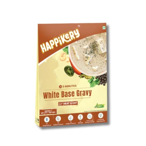 Happikery All Purpose White Cashew Masala Gravy Base 1Kg (Veg Mix, Upto 5-7 Servings) | Ready to Cook Gravy Paste with Blended Spices| No Preservatives or Artificial Colors|Indian and Mughlai Delicacies | Ready in 3 min