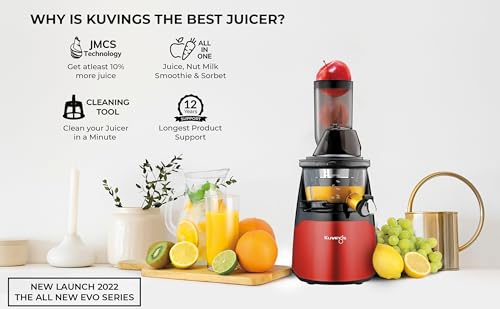 Kuvings EVO700 Red Professional Cold Press Whole Slow Juicer with Patented Rubber & Silicon-Free Technology 12 Years Warranty All-in-1 Fruit & Vegetable Juicer Smoothie & Sorbet Attachments Included - Image 9