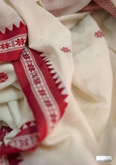 Zwab Women's Cotton Silk Soft Jamdani Sarees With Attach Unstitched Blouse Piece (Off White) - Image 2