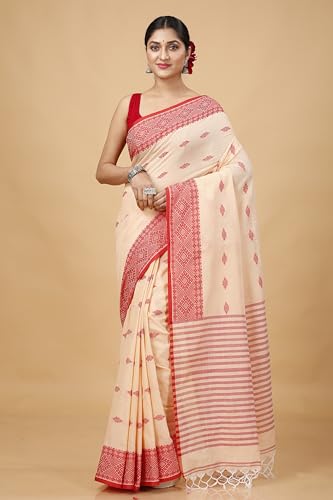 OISHANI SAREE GHOR Women's Traditional Bengal Cotton Handloom Saree With Blouse Peice (Muga) - Image 3