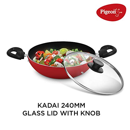 Pigeon by Stovekraft Mio Nonstick Aluminium Cookware Gift Set, Includes Nonstick Flat Tawa, Nonstick Fry Pan, Kitchen Tool Set, Kadai with Glass Lid, 8 Pieces Non-Induction Base Kitchen Set - Red - Image 4