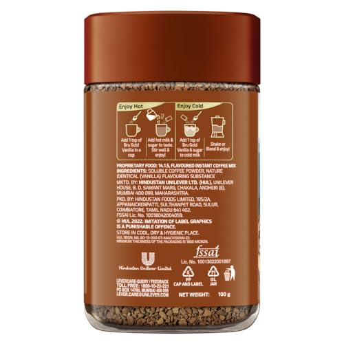 Bru Gold Vanilla 100gram | Premium Freeze Dried Coffee | Aromatic Flavoured Instant Coffee | Makes 80 cups |Powder|Jar - Image 9