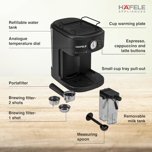 Hafele U-Kaffee Plus Coffee Machine, 15-Bar Pump Pressure, Single/ Double Espresso, Cappuccino & Latte,Removable Milk Tank (600 ml), Seamless Frother System, Thermoblock Technology, 1250W - Image 7
