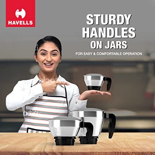 Havells MIXWELL 500 W 3 Jar Mixer Grinder, 304 SS Blades I High Speed 21000 RPM Motor, Heavy and Wider mouth SS Jars, All Jars with Handle (Black and Grey) - Image 5