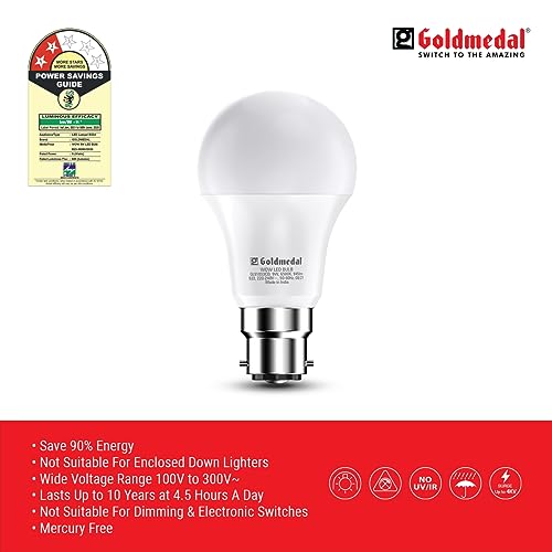 Goldmedal Wow 9W B22 Base LED Bulb – Cool Daylight (6500k) | Energy Efficient | 230 Degree Light Coverage | Surge Protection up to 4KV | Rated Life 15000 Hrs | for Home & Office |Pack of 100 - Image 5