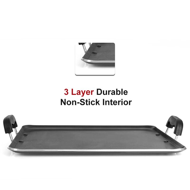 Blueberry's Nonstick Tawa, Dosa Roti Chapati Pathiri Tawa, Large Rectangular Aluminium Body, 38cm x 33cm with 4mm Thickness -Black (Pathiri Tawa) - Image 4