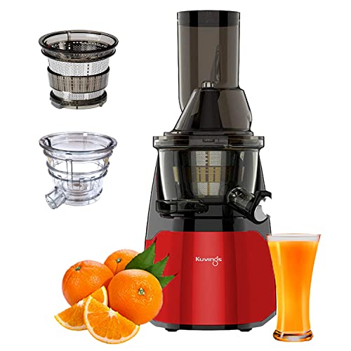 Kuvings EVO700 Red Professional Cold Press Whole Slow Juicer with Patented Rubber & Silicon-Free Technology 12 Years Warranty All-in-1 Fruit & Vegetable Juicer Smoothie & Sorbet Attachments Included