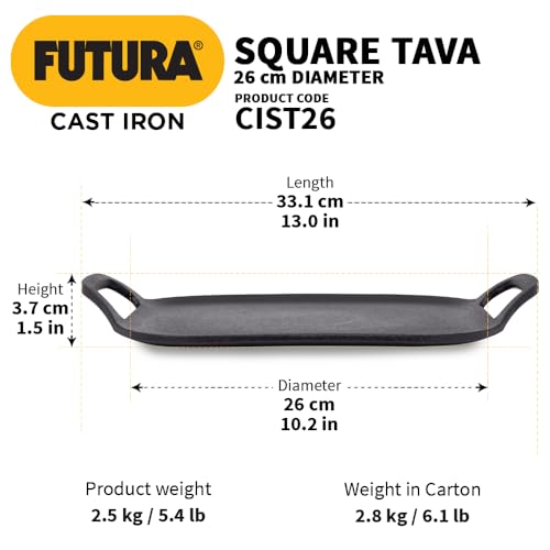 Hawkins Futura 26 cm Cast Iron Square Tava, Cast Iron Tawa for Pathri, Cast Iron Cookware for Kitchen (CIST26) - Image 4